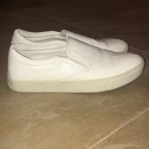 White Snakeskin Leather Slip On Shoes